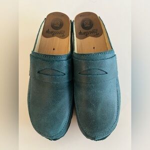 Troentorp of Sweden peacock blue leather platform clogs sz 36(5.5 in US) wooden